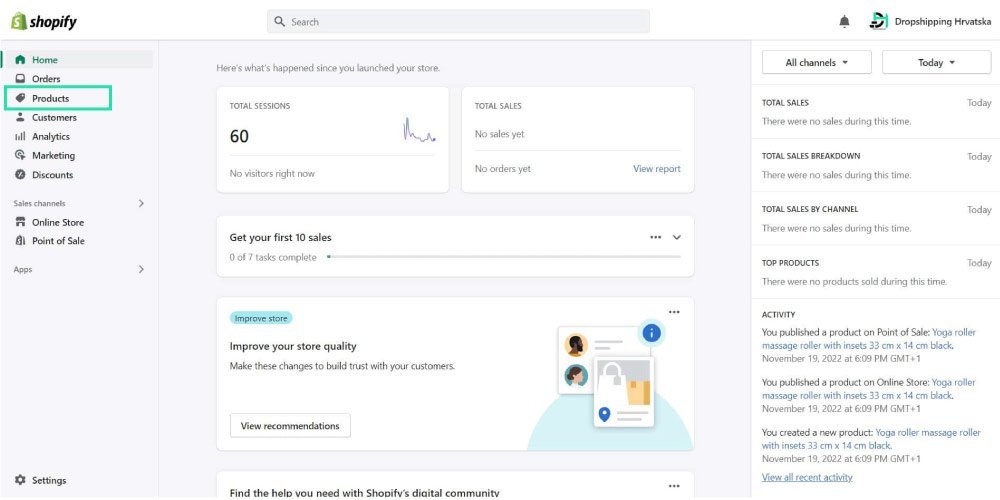 Shopify-dropshipping-u-hrvatskoj-dashboard-nadzorna-ploča-s-prikazom-opcija