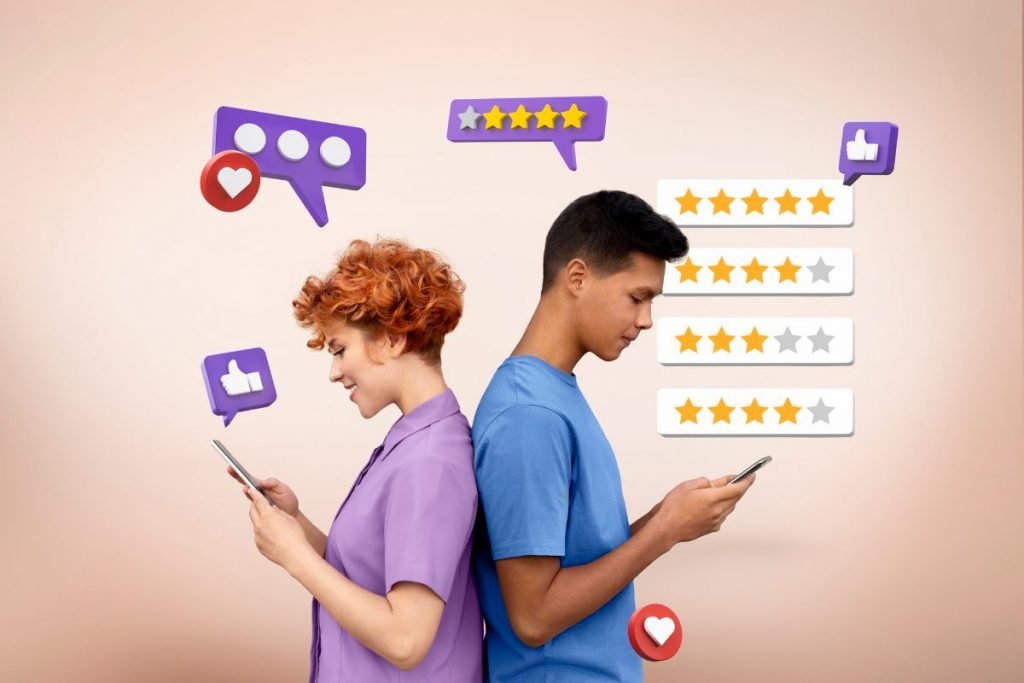 Djevojka i tinejdžer postavljaju recenzije kupaca u nečiju Shopify trgovinu