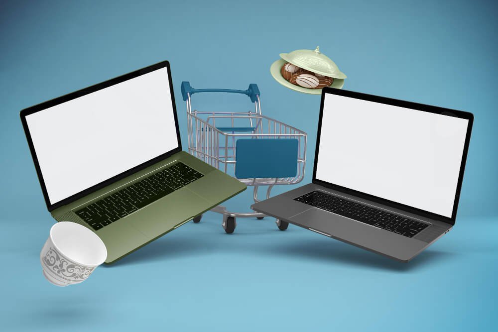 2 laptopa shopping kolica
