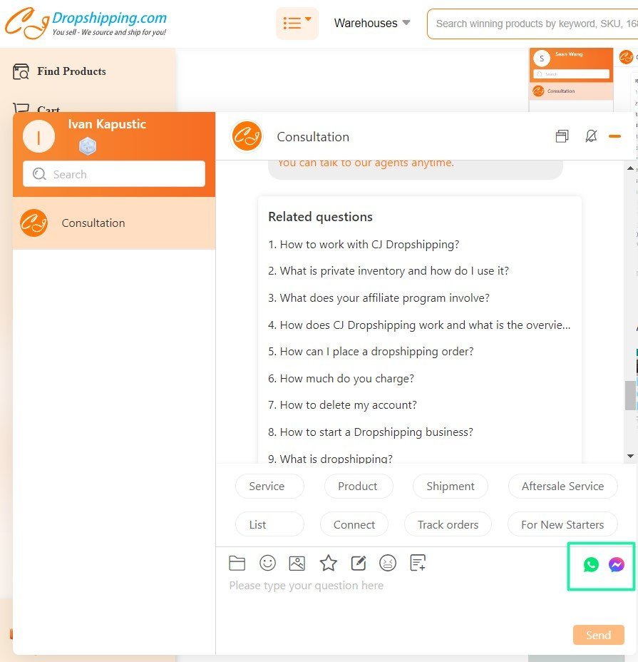 cjdropshipping live chat